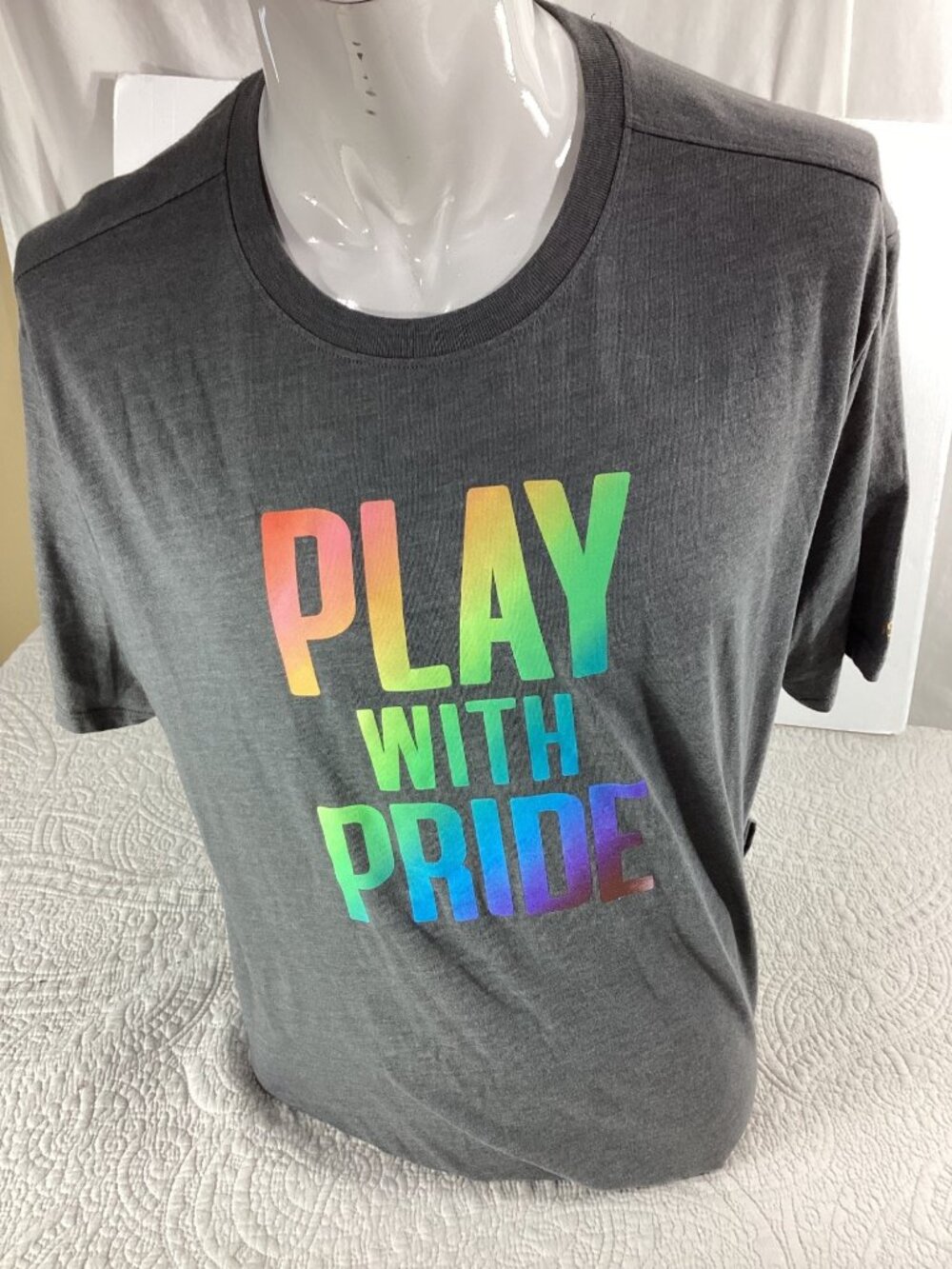 DSG Dicks Sporting Goods*XL Play With Pride*T-Shirt*Gay*Gray Rainbow*Letters*NWT